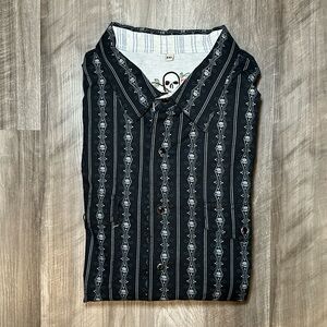 Scully Skulls Striped Long Sleeve Pearl Snap Button - 2XL